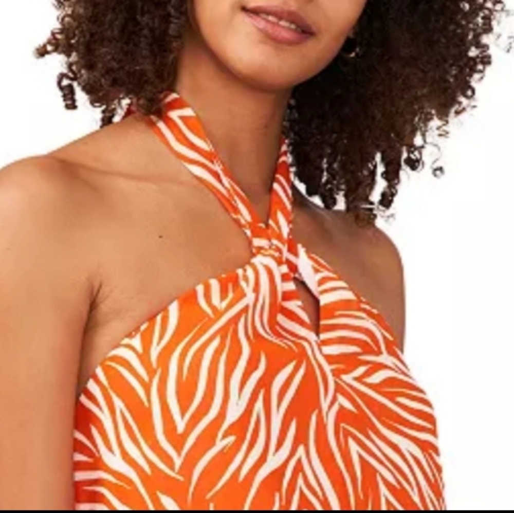 Vince Camuto Women's Zebra-Print Halter Blouse Orange & White Size XL NEW